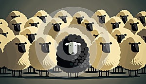 The black sheep hiding among the whites. The proverbial sheep. The concept of cunning, hiding, impersonating someone