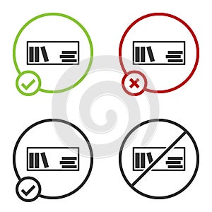 Black Shelf with books icon isolated on white background. Shelves sign. Circle button. Vector Illustration