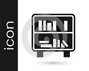 Black Shelf with books icon isolated on white background. Shelves sign. Vector