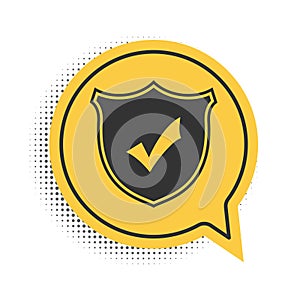 Black Shield with check mark icon isolated on white background. Protection symbol. Security check Icon. Tick mark