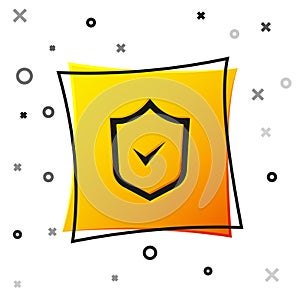 Black Shield with check mark icon isolated on white background. Security, safety, protection, privacy concept. Tick mark