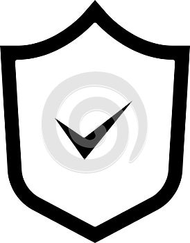 Black Shield with check mark icon isolated on white background. Security, safety, protection, privacy concept. Tick mark