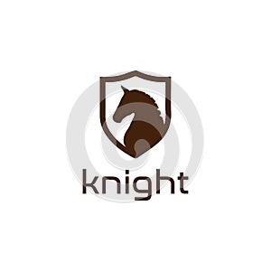 Black Shield Horse Knight Stallion Silhouette Logo Design