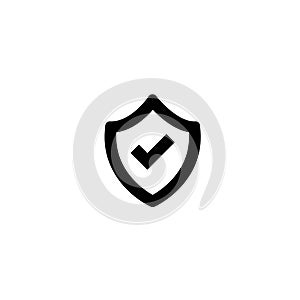 Black shield with tick sign. Vector flat icon isolated on white. security sign.