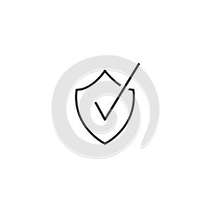 Black shield with tick sign. Vector flat icon isolated on white. security sign