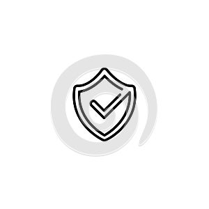 Black shield with tick sign. Vector flat icon isolated on white. security sign