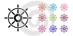 Black Ship steering wheel icon isolated on white background. Set icons colorful. Vector Illustration