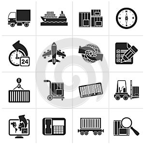 Black shipping and logistics icons