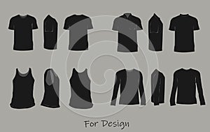 Black shirts for design templates front, back, and side views vector.