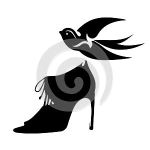 Black shoes. emale shoes. Vector. Print for women`s clothing.