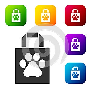 Black Shopping bag pet icon isolated on white background. Pet shop online. Animal clinic. Set icons in color square