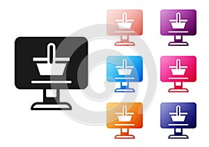 Black Shopping cart on screen computer icon isolated on white background. Concept e-commerce, e-business, online