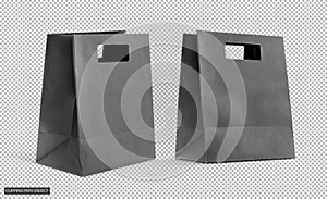 Black shopping paper bag isolated on virtual transparency grid