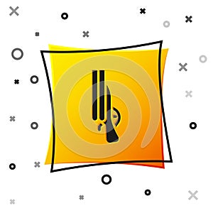 Black Shotgun icon isolated on white background. Hunting gun. Yellow square button. Vector