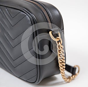 Black shoulder bag close up