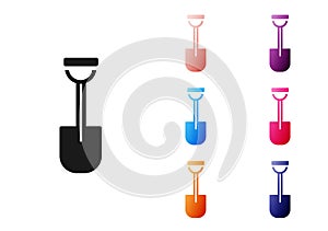 Black Shovel icon isolated on white background. Gardening tool. Tool for horticulture, agriculture, farming. Set icons