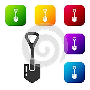 Black Shovel icon isolated on white background. Gardening tool. Tool for horticulture, agriculture, farming. Set icons