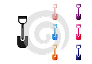 Black Shovel toy icon isolated on white background. Set icons colorful. Vector