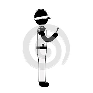 Black side silhouette man worker with wrench