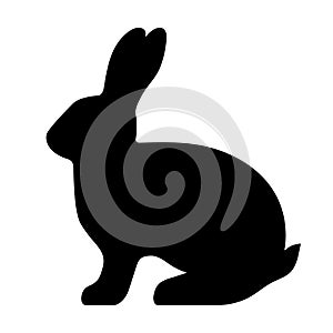 Black side silhouette of a rabbit isolated on white background