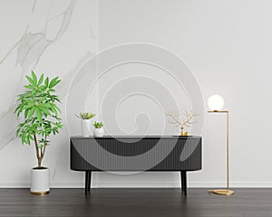 Black sideboard in living room with copy space, 3D rendering