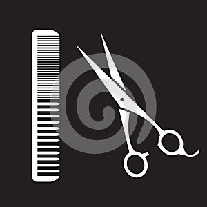 Black sign of man hair salon with scissors and comb