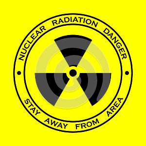 Black sign for nuclear radiation on yellow background