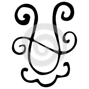 Black sign Ophiuchus on a white background. Hand-drawn zodiac symbol with a decorative wavy underline. Ophiuchus logo and icon for
