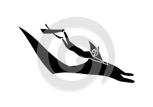 Diver on manta ray icon isolated on white background