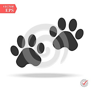 Black silhouette animal paw track isolated on white background. Vector illustration