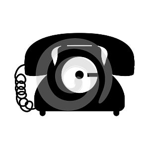 black silhouette antique phone icon with cord