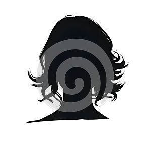 Black silhouette of back of woman\'s head on white background