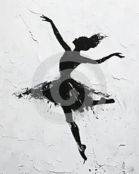 black silhouette of a ballet dancer on white background