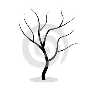 Black silhouette of bare tree isolated on white background. Halloween Flat style vector