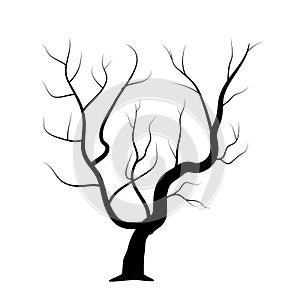 Black silhouette bare tree . Vector illustration.