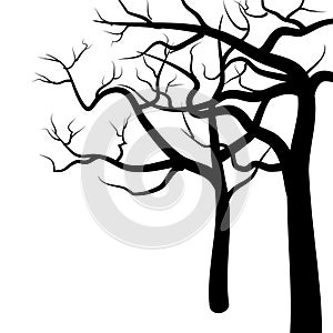 Black silhouette bare tree . Vector illustration.