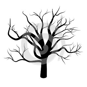Black silhouette bare tree . Vector illustration.