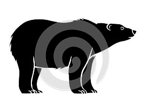 Black silhouette of a bear on a white background