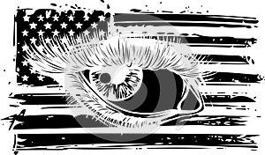 black silhouette of Beautiful eye with american flag