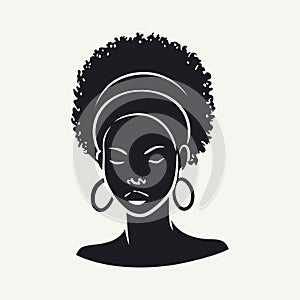 Black silhouette of a beautiful woman with afro hairstyle. Vector illustration