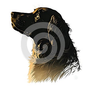 Black silhouette of a black and golden retriever on white background