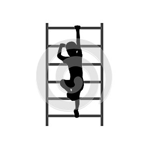 Black silhouette of a boy scrambling on the stairs.