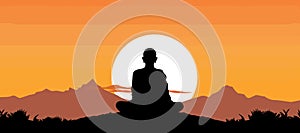 Black silhouette of the Buddha sitting on the mountain.