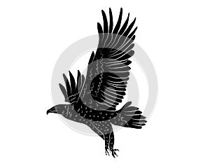 Black silhouette Cartoon flying wild eagle in isolate on a white background
