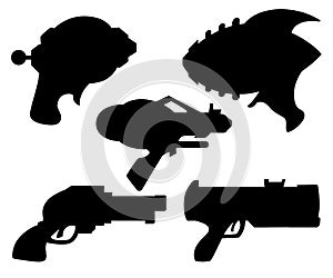 Black silhouette. Cartoon gun. Flat toy. Space laser gun design. Vector illustration isolated on white background
