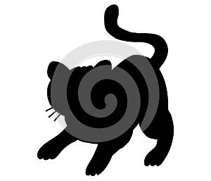 Black silhouette of a cat(kitten) ready to attack with paws, vector Icon