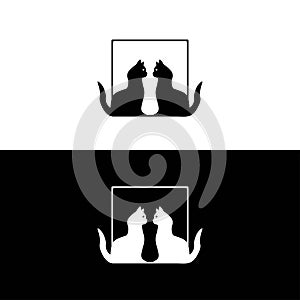 Black silhouette of cat. Vector illustration. Black and nwhite cat animal logo