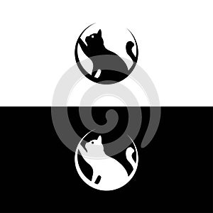 Black silhouette of cat. Vector illustration. Black and nwhite cat animal logo