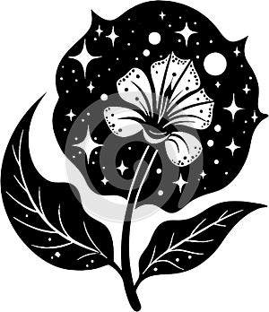 Celestial moonflower stencil with starry night accents. photo