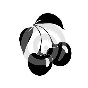 Black silhouette of a cherry. Icon, isolated on a white background. Vector